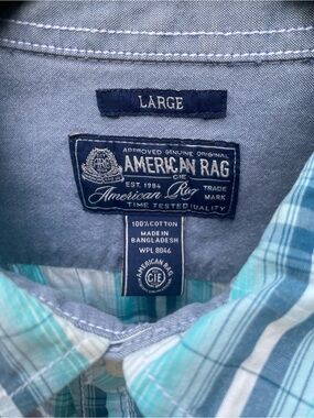 American Rag Teal, Aqua and White Plaid Button-Down Shirt
